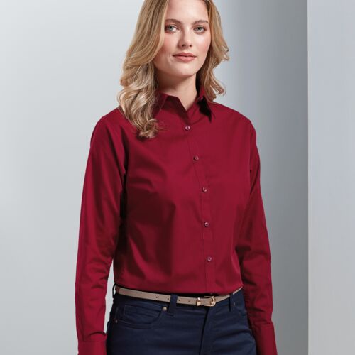 Premier Ladies Long Sleeve Poplin Blouse Thumbnail