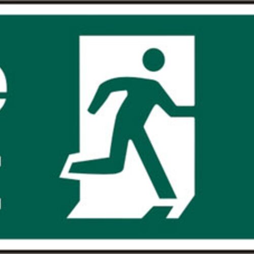 FIRE EXIT MAN ARROW DOWN RPVC (PK5) 400MM X 150MM Thumbnail