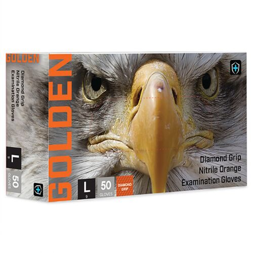 Golden Heavy Duty Diamond Grip Orange Nitrile Gloves Thumbnail